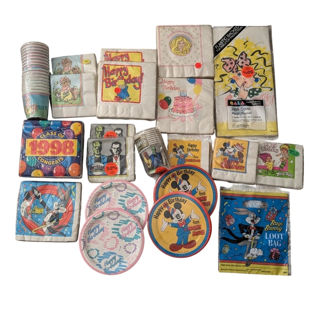 Vintage Lot of Party Napkins Plates Cups Table Clothes Disney‎ 90s Y2K Girlie